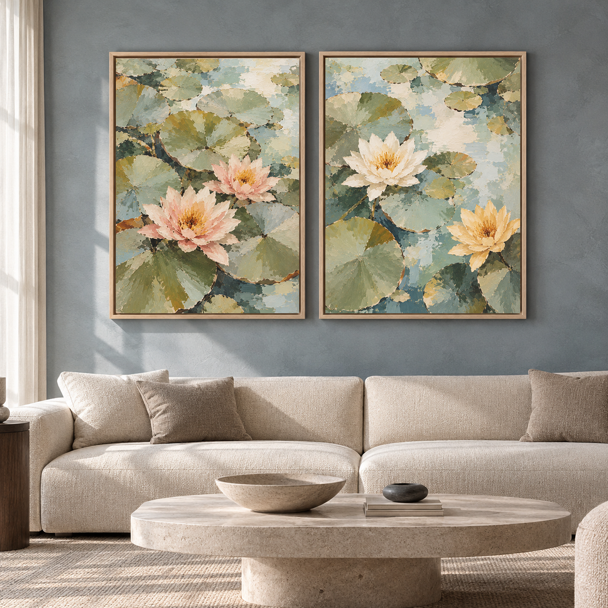 Water Lily Pond Canvas Wall Art Set of 2 for Calm Interiors