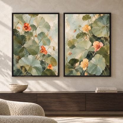 Nasturtium Garden Canvas Wall Art Set of 2 for Nature Inspired Homes