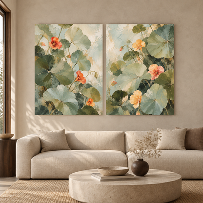Nasturtium Garden Canvas Wall Art Set of 2 for Nature Inspired Homes