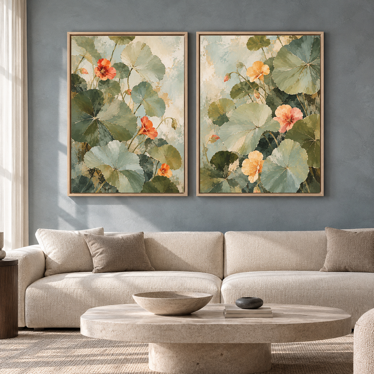 Nasturtium Garden Canvas Wall Art Set of 2 for Nature Inspired Homes