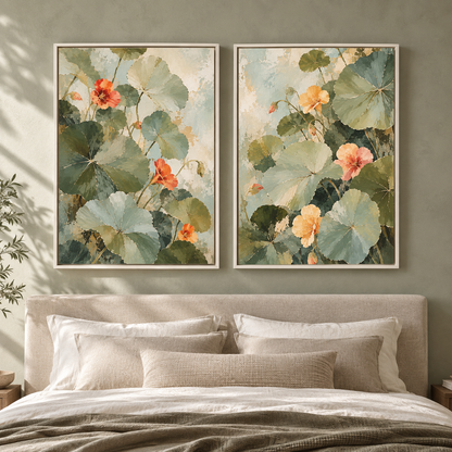 Nasturtium Garden Canvas Wall Art Set of 2 for Nature Inspired Homes