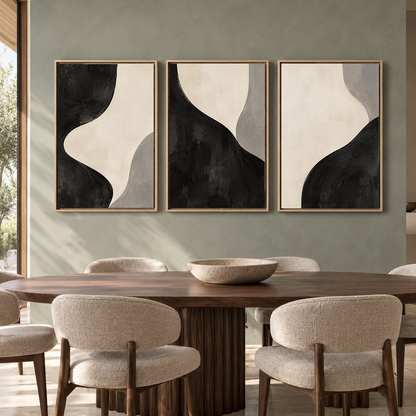 Black and White Minimalist Abstract Canvas Wall Art Set of 3