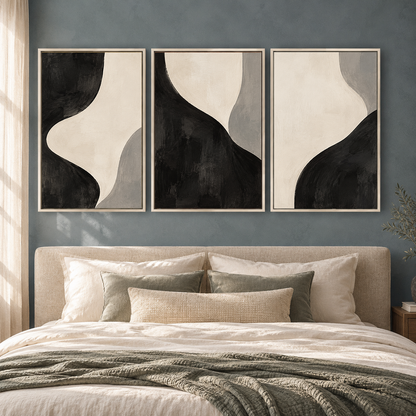 Black and White Minimalist Abstract Canvas Wall Art Set of 3