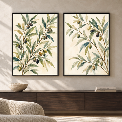 Olive Branch Botanical Canvas Wall Art Set of 2 for Modern Homes