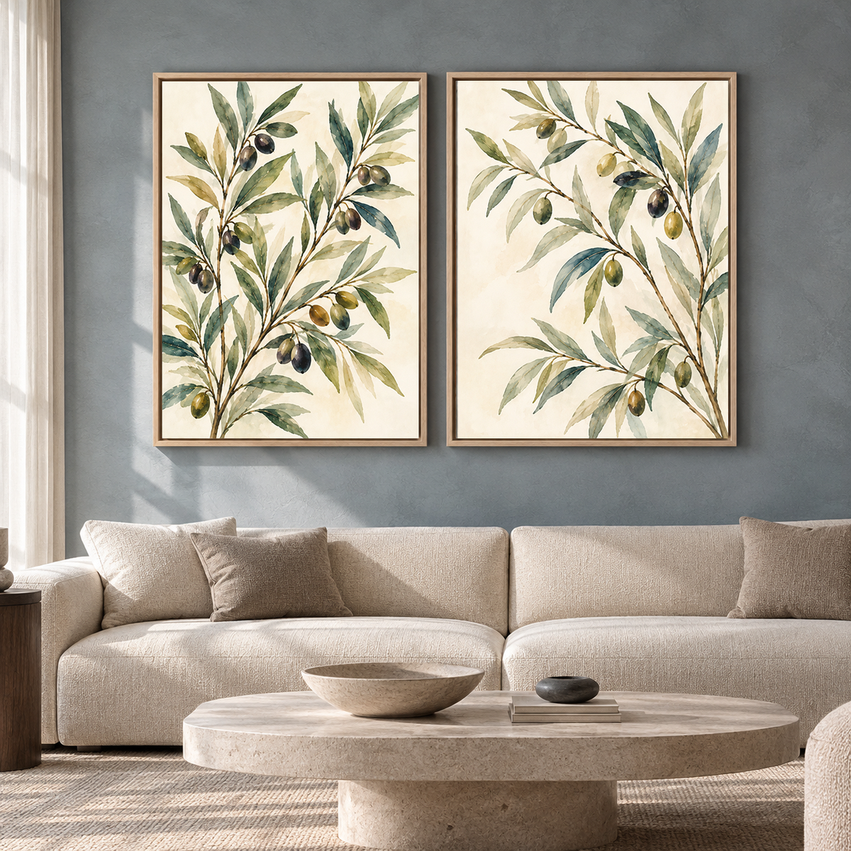 Olive Branch Botanical Canvas Wall Art Set of 2 for Modern Homes