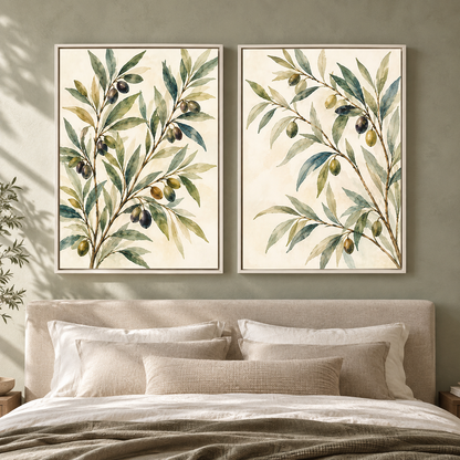 Olive Branch Botanical Canvas Wall Art Set of 2 for Modern Homes