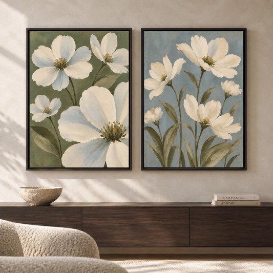 White Floral Diptych Canvas Wall Art Set of 2