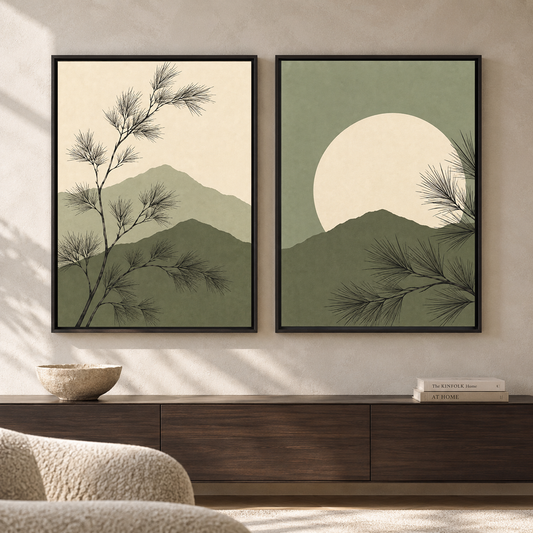 Serene Mountain Pine Canvas Wall Art Set of 2 for Modern Homes