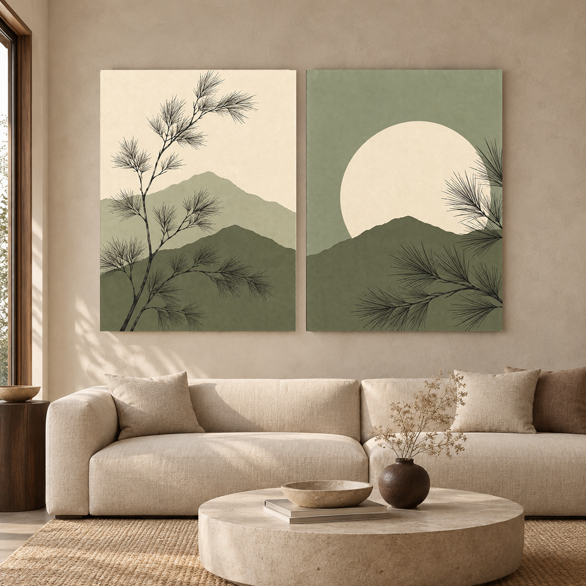 Serene Mountain Pine Canvas Wall Art Set of 2 for Modern Homes