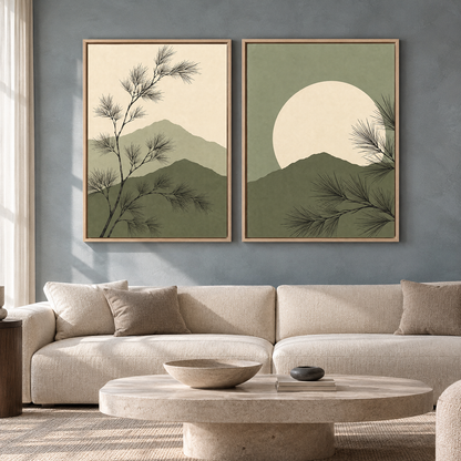 Serene Mountain Pine Canvas Wall Art Set of 2 for Modern Homes