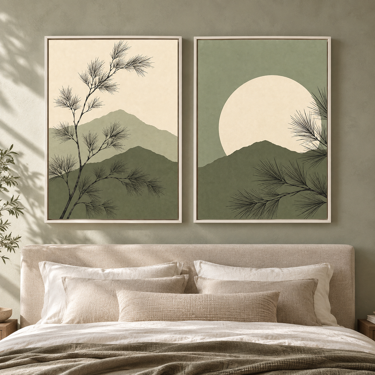 Serene Mountain Pine Canvas Wall Art Set of 2 for Modern Homes
