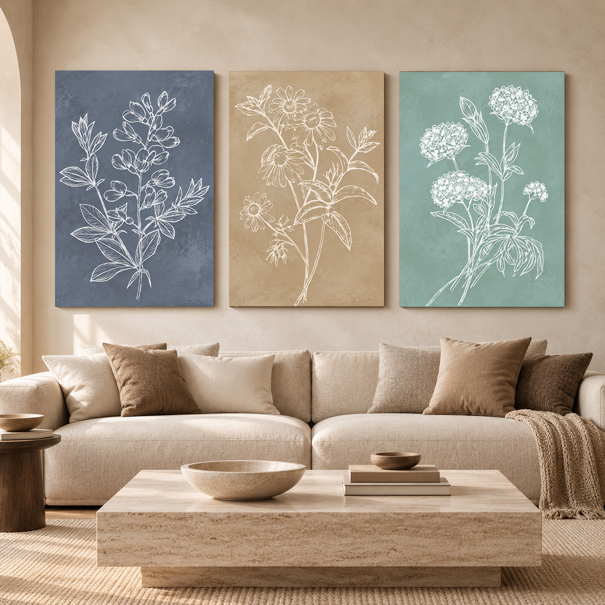 Botanical Line Art Canvas Wall Art Set of 3