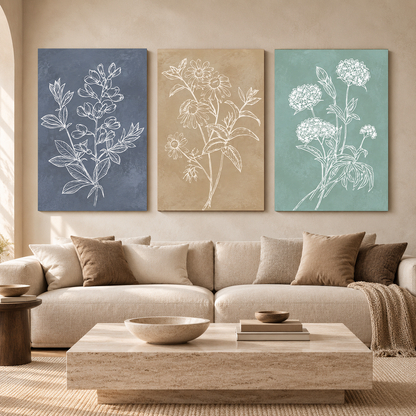 Botanical Line Art Canvas Wall Art Set of 3