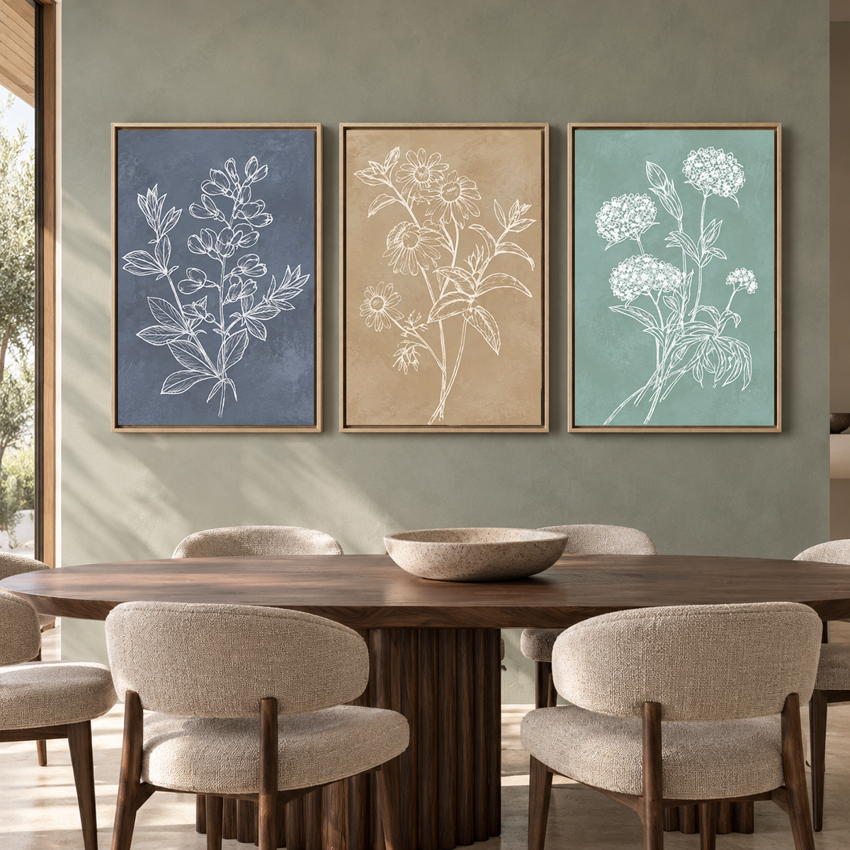 Botanical Line Art Canvas Wall Art Set of 3