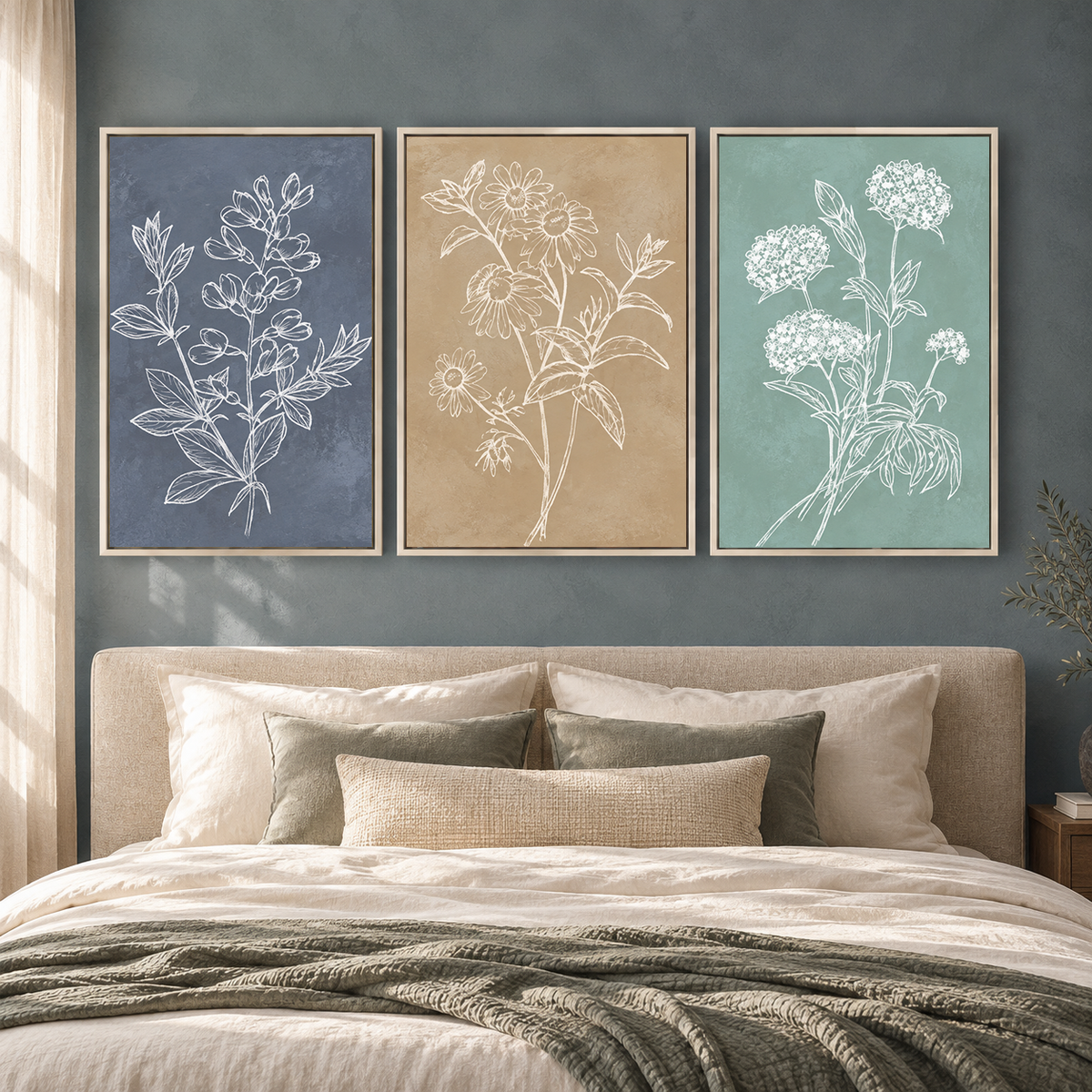 Botanical Line Art Canvas Wall Art Set of 3