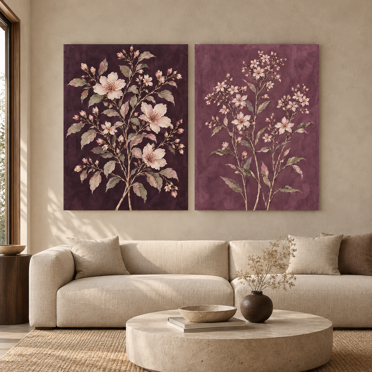 Romantic Blossom Garden Canvas Wall Art Set of 2 for Elegant Homes