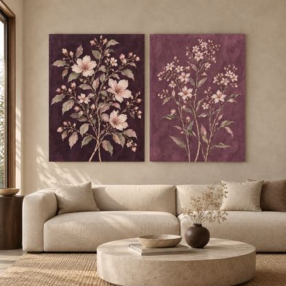 Romantic Blossom Garden Canvas Wall Art Set of 2 for Elegant Homes