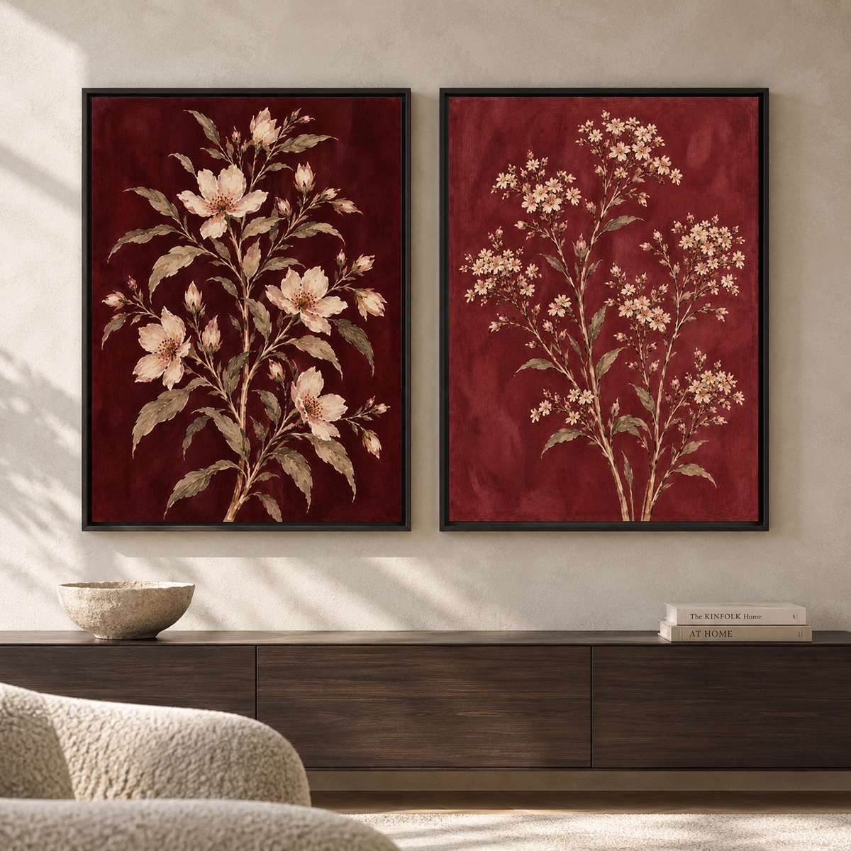 Blooming Branches Canvas Wall Art Set of 2 for Living Room Decor