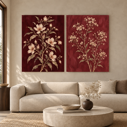 Blooming Branches Canvas Wall Art Set of 2 for Living Room Decor