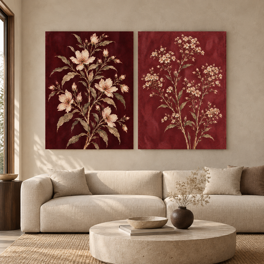 Blooming Branches Canvas Wall Art Set of 2 for Living Room Decor