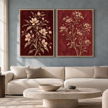 Blooming Branches Canvas Wall Art Set of 2 for Living Room Decor