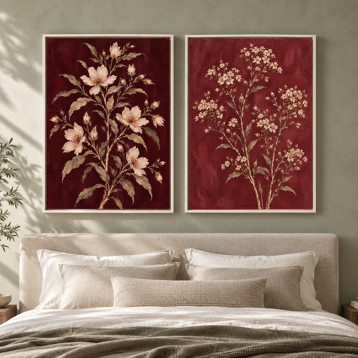 Blooming Branches Canvas Wall Art Set of 2 for Living Room Decor