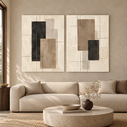 Architectural Balance Geometric Canvas Wall Art Set of 2