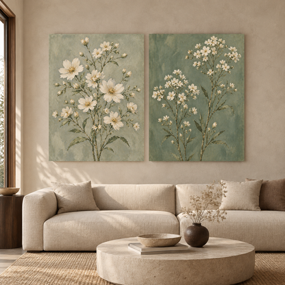 Wildflower Meadow Canvas Wall Art Set of 2 for Modern Homes