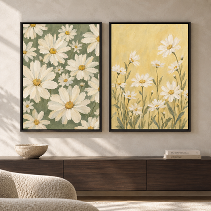 Daisy Meadow Floral Canvas Wall Art Set of 2