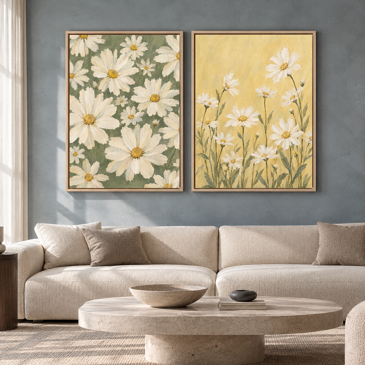 Daisy Meadow Floral Canvas Wall Art Set of 2