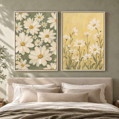 Daisy Meadow Floral Canvas Wall Art Set of 2