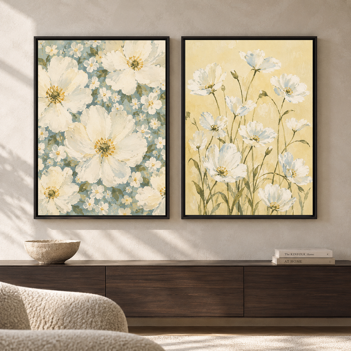 White Wildflower Canvas Wall Art Set of 2
