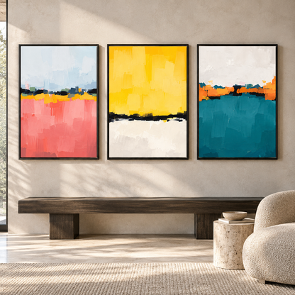 Color Block Abstract Canvas Wall Art Set of 3