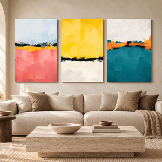 Color Block Abstract Canvas Wall Art Set of 3