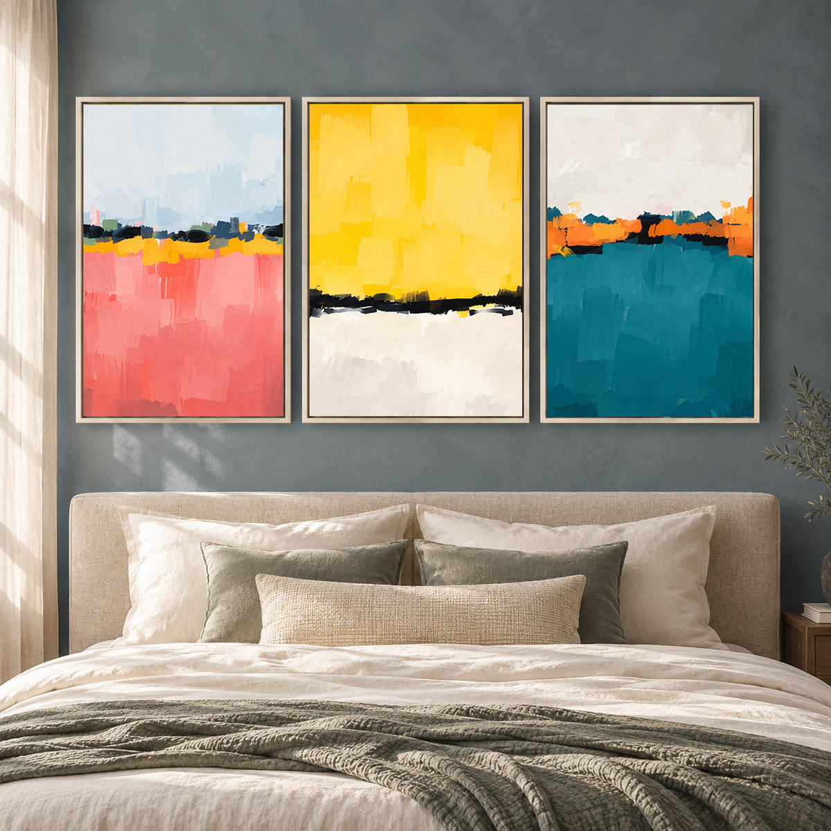 Color Block Abstract Canvas Wall Art Set of 3
