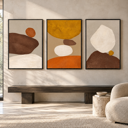 Earthy Organic Abstract Canvas Wall Art Set of 3