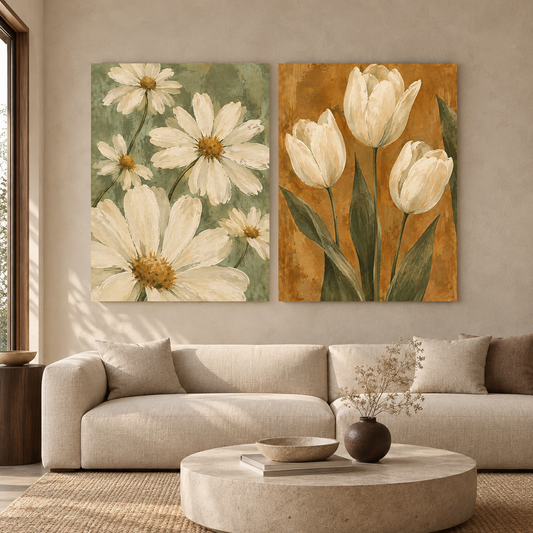 Daisy and Tulip Canvas Wall Art Set of 2