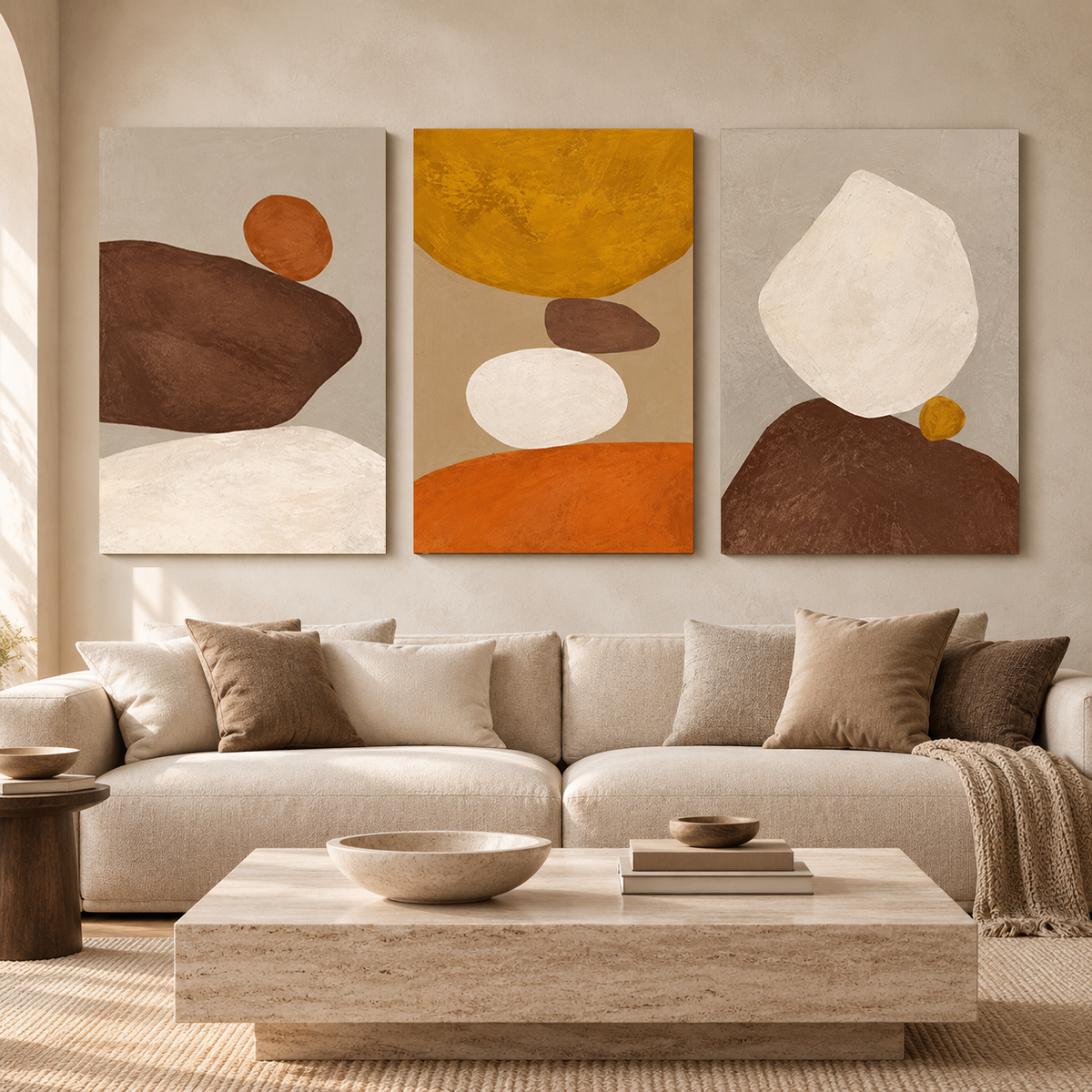 Earthy Organic Abstract Canvas Wall Art Set of 3