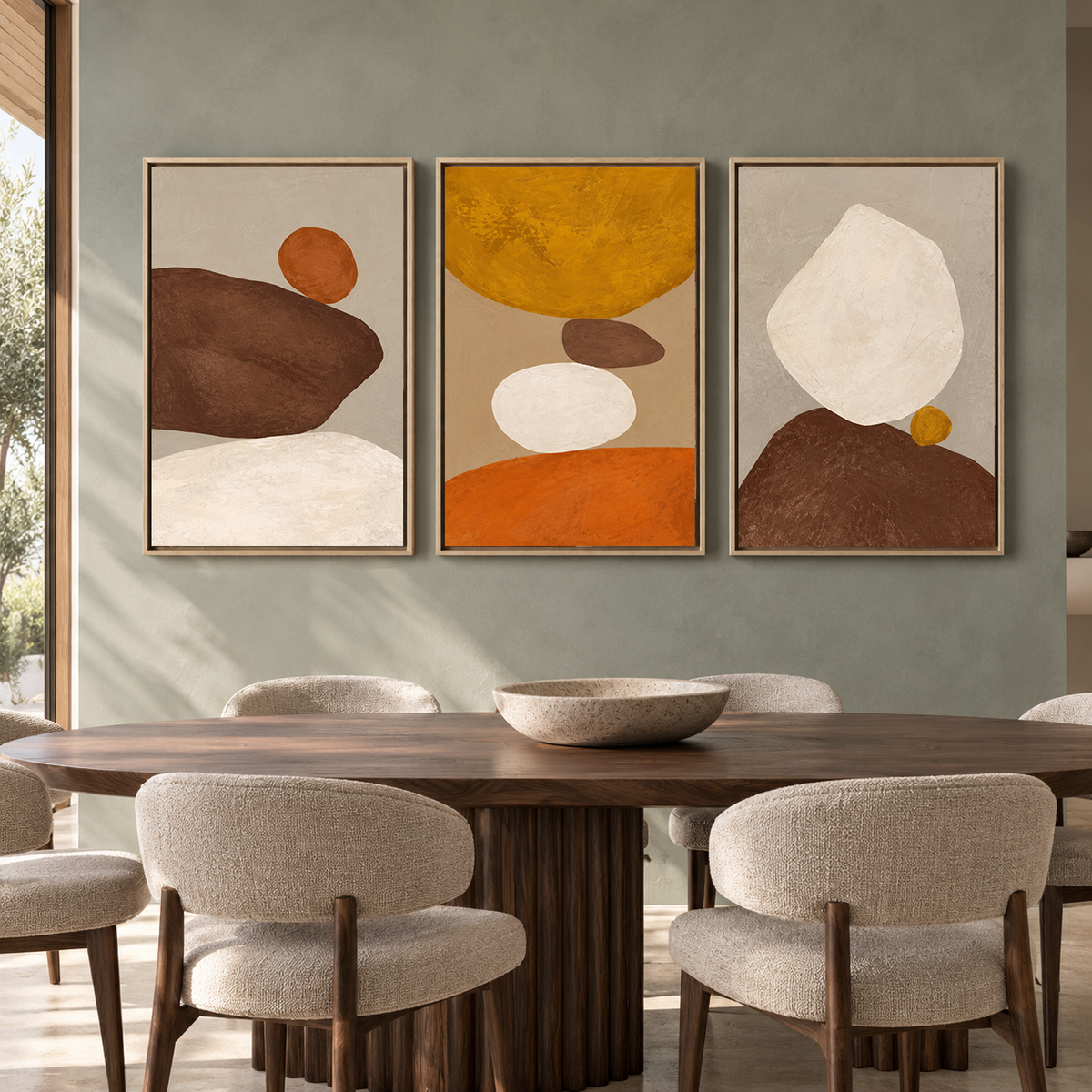 Earthy Organic Abstract Canvas Wall Art Set of 3