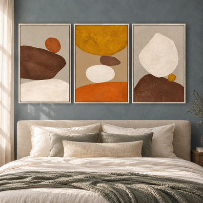 Earthy Organic Abstract Canvas Wall Art Set of 3