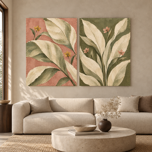 Botanical Leaf Canvas Wall Art Set of 2