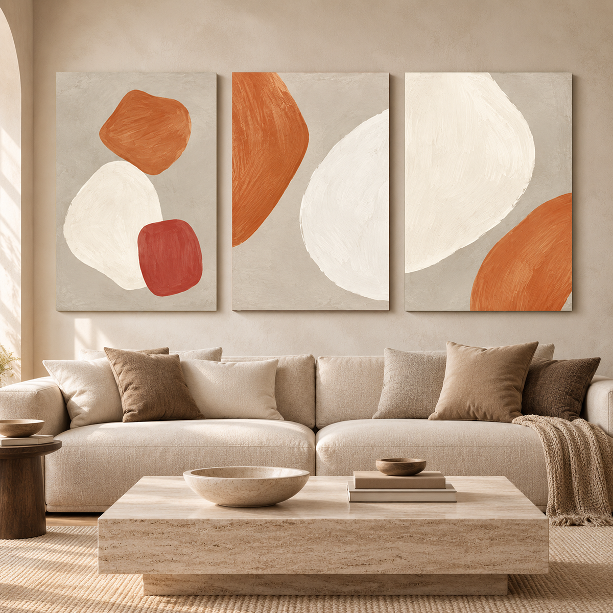 Warm Terracotta Minimalist Abstract Canvas Wall Art Set of 3