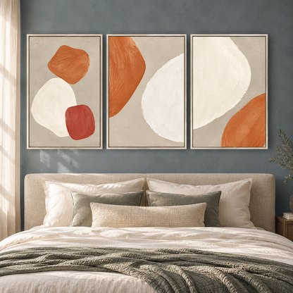 Warm Terracotta Minimalist Abstract Canvas Wall Art Set of 3