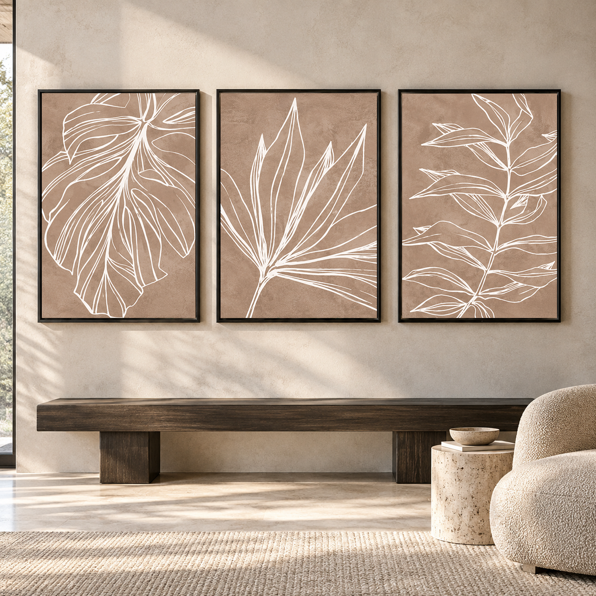 Botanical Line Art Canvas Wall Decor Set of 3