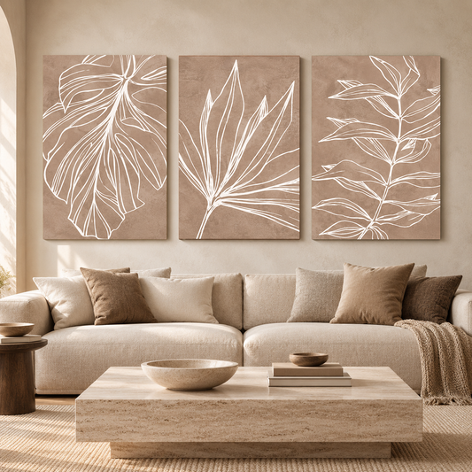Botanical Line Art Canvas Wall Decor Set of 3