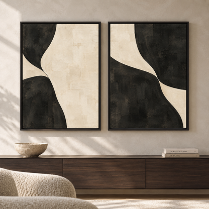 Black and Beige Abstract Wall Art Set of 2