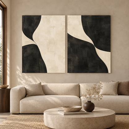 Black and Beige Abstract Wall Art Set of 2