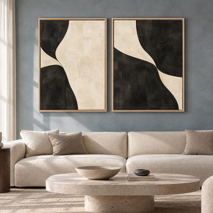 Black and Beige Abstract Wall Art Set of 2