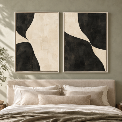 Black and Beige Abstract Wall Art Set of 2