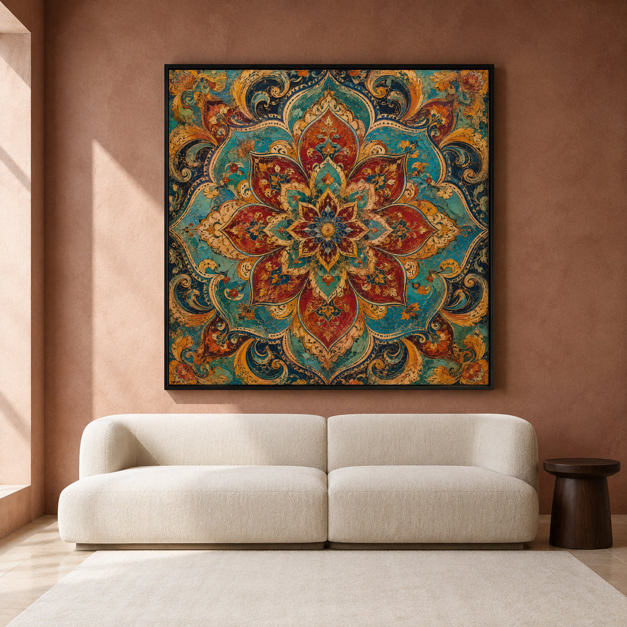 Turquoise Royal Lotus Mandala Indian Ethnic Wall Art